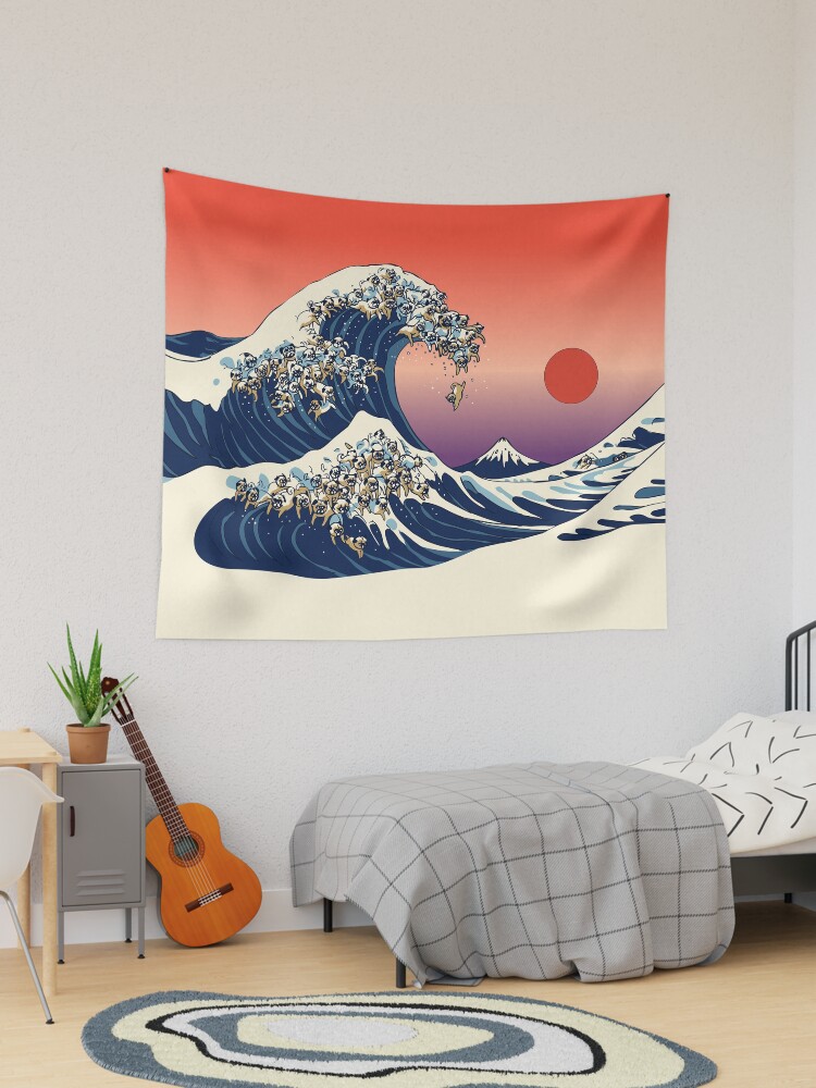 Great wave of pug tapestry new arrivals