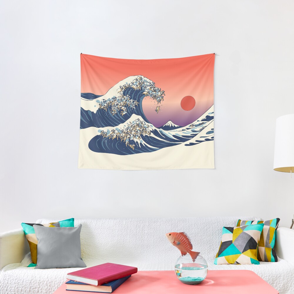 The Great Wave of Pug Tapestry