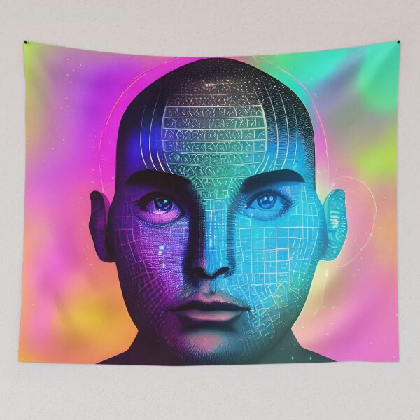 Item preview, Recall Rave Art 15: Astral Cosmic AI Illustration - Coded Humanoid Face designed and sold by Recall-Design.