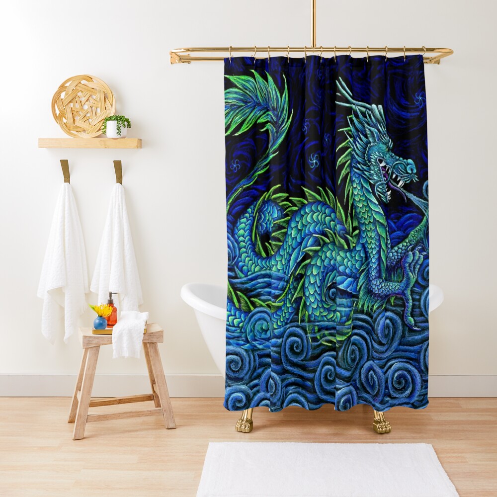 Chinese Azure Dragon Shower Curtain