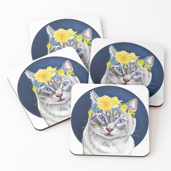 Item preview, Tabby cat with flower crown designed and sold by DrawBotanical.