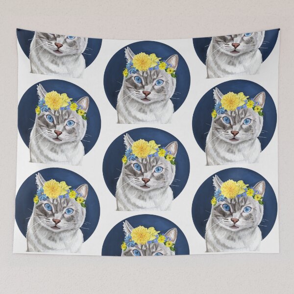 Item preview, Tabby cat with flower crown designed and sold by DrawBotanical.
