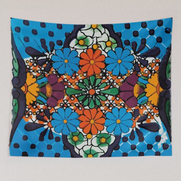 Item preview, Rustic bouquet vibrant blue talavera tile baldosa designed and sold by T-Mex.