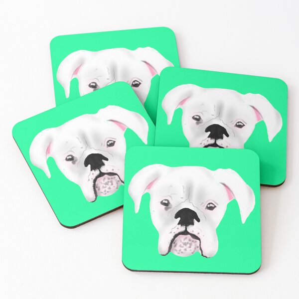 Item preview, WHITE BOXER DOG PUPPY SEA FOAM GREEN designed and sold by GIVENGRACE.ART.