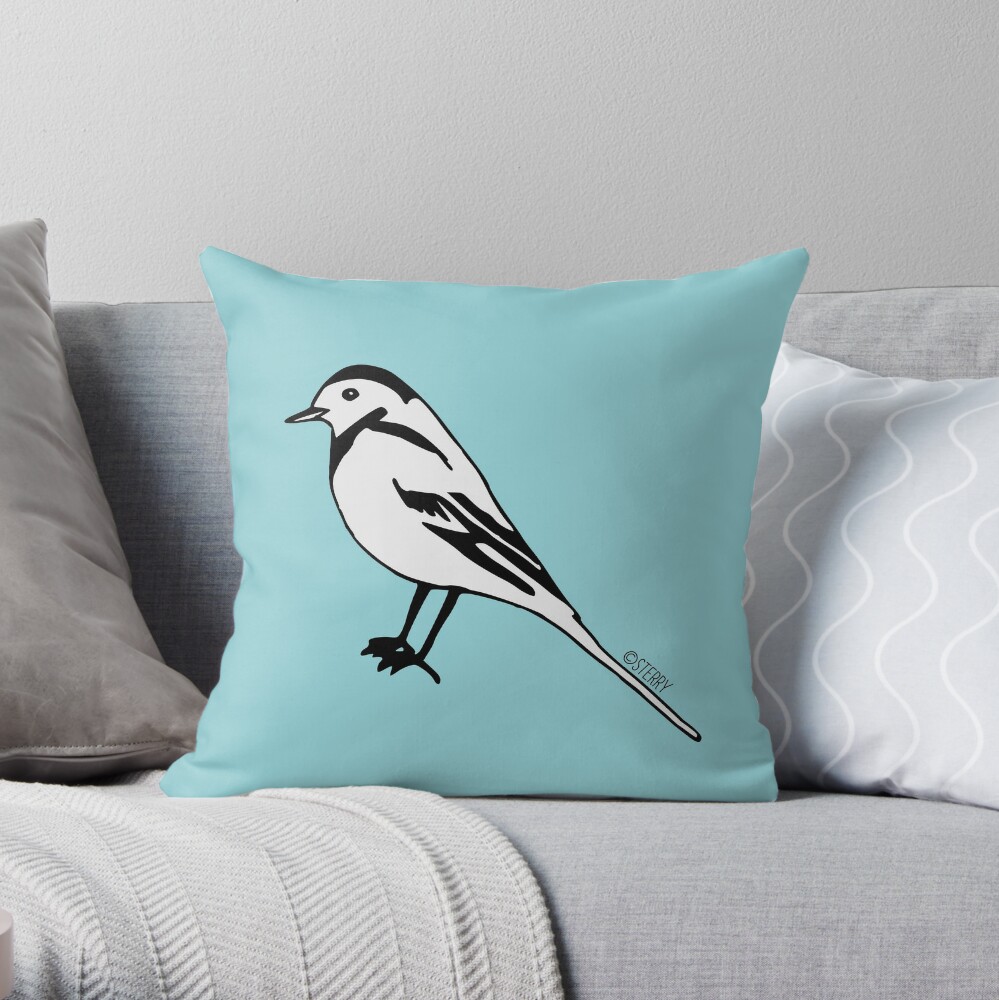 Pied Wagtail - Bird Illustration Throw Pillow