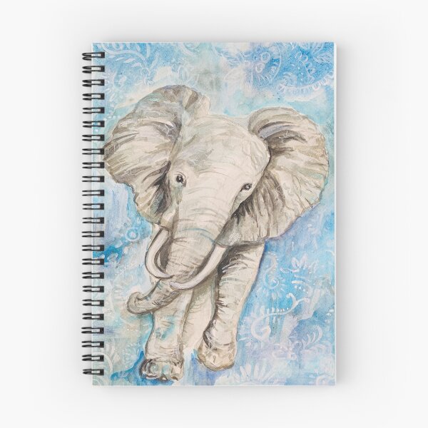 Item preview, Watercolor elephant w blue eclectic tribal background safari animal painting designed and sold by Paintingladycat.