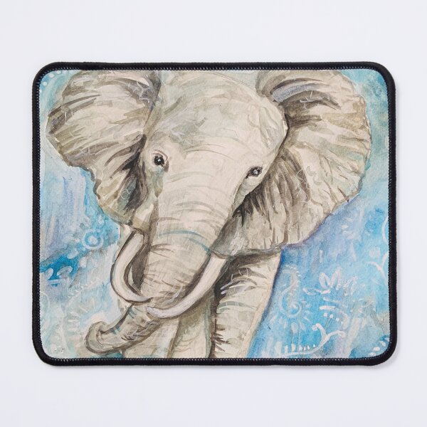 Item preview, Watercolor elephant w blue eclectic tribal background safari animal painting designed and sold by Paintingladycat.