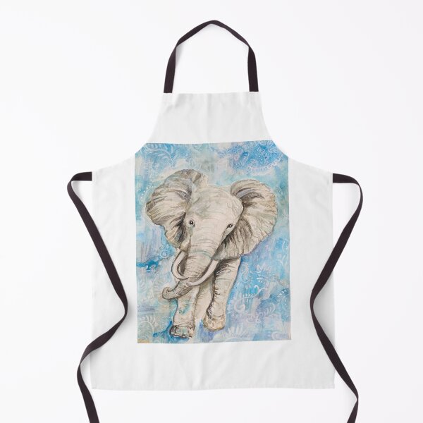 Item preview, Watercolor elephant w blue eclectic tribal background safari animal painting designed and sold by Paintingladycat.