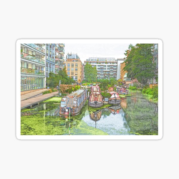 Colour Sketch Kingsland Basin, Regent's Canal, Hackney, East London Sticker