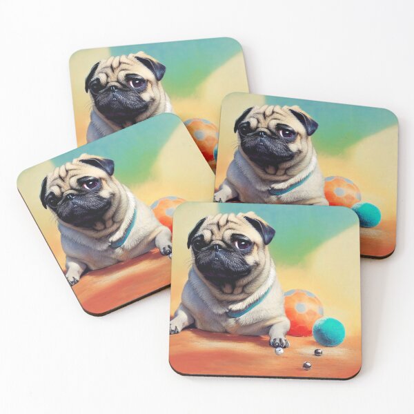 Item preview, Pug love to play ball, Painted dog portrait art designed and sold by YZO-Design.