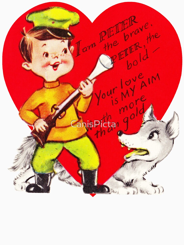 "Peter and the Wolf" - Vintage, Retro, Valentine's, Day, Card, Inspired, Vday, Valentine, Be Mine, Love, Couple, Romance, Cute, Red, Hearts, by CanisPicta