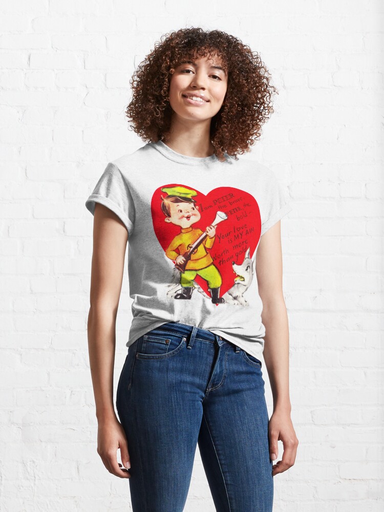 Alternate view of "Peter and the Wolf" - Vintage, Retro, Valentine's, Day, Card, Inspired, Vday, Valentine, Be Mine, Love, Couple, Romance, Cute, Red, Hearts, Classic T-Shirt