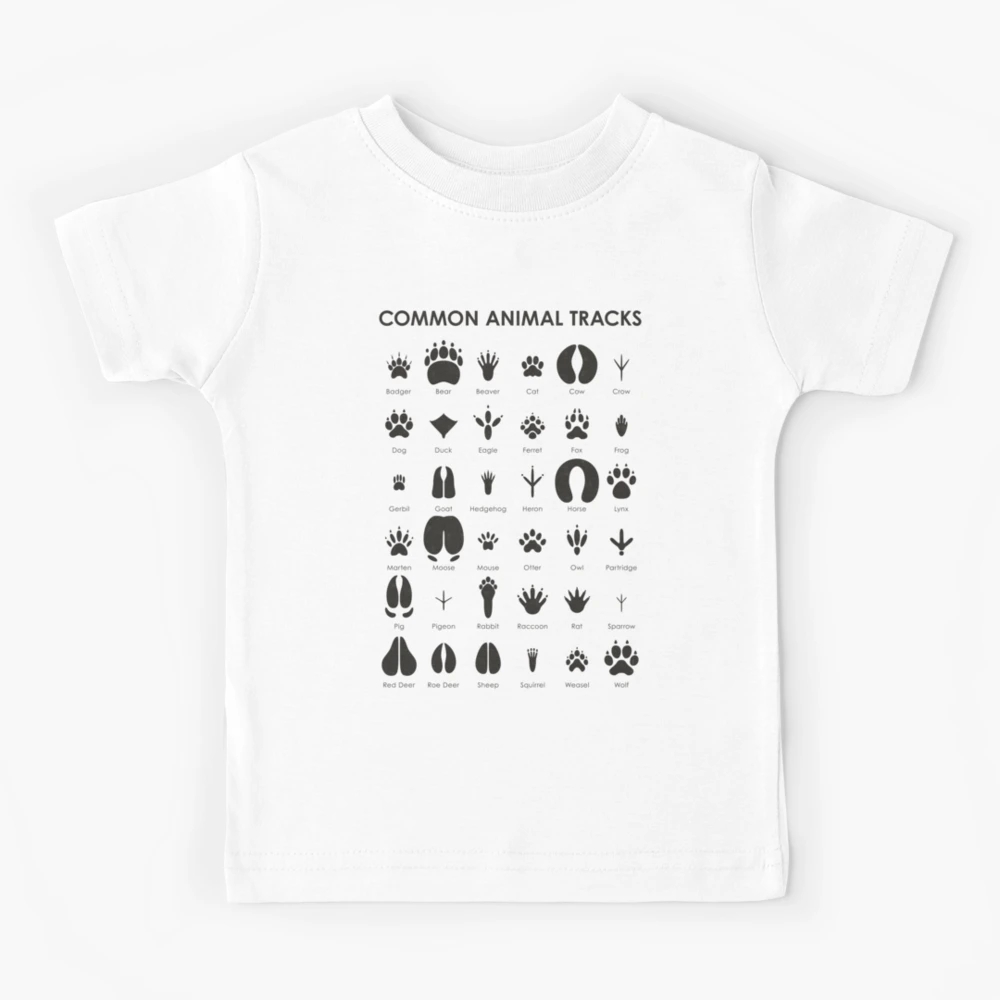 Common Animal Tracks Identification ID Chart | Kids T-Shirt