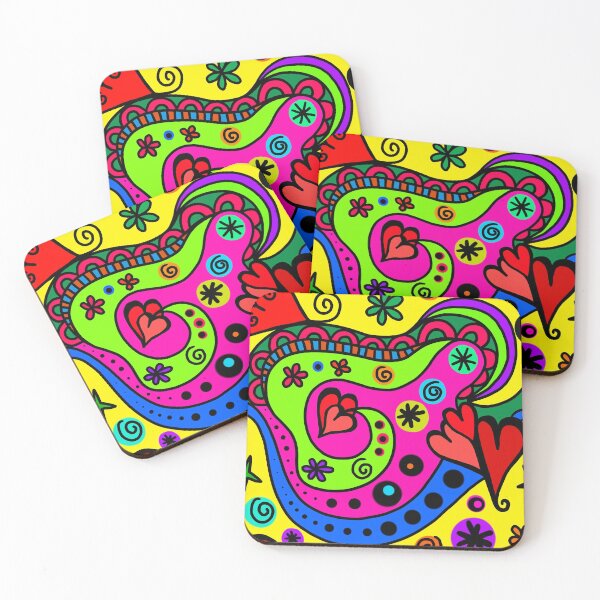 Item preview, Bold Funky Colorful Doodle Hearts Flowers Stars designed and sold by KL14.