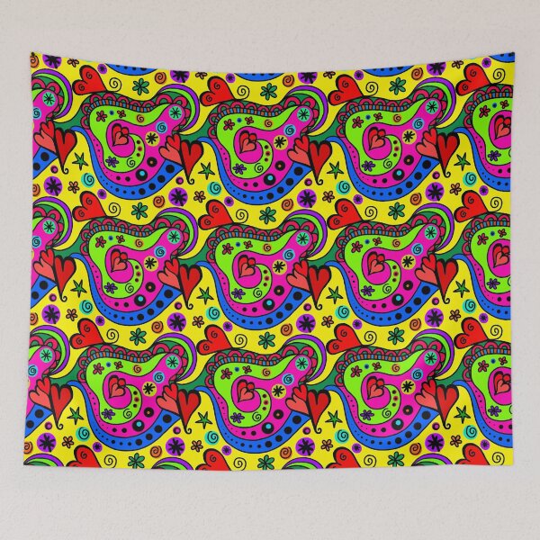 Item preview, Bold Funky Colorful Doodle Hearts Flowers Stars designed and sold by KL14.