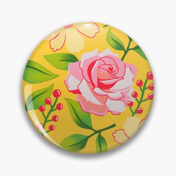 Item preview, Pretty Roses and Red Berries on Bright Yellow designed and sold by Cass Noel Studio.