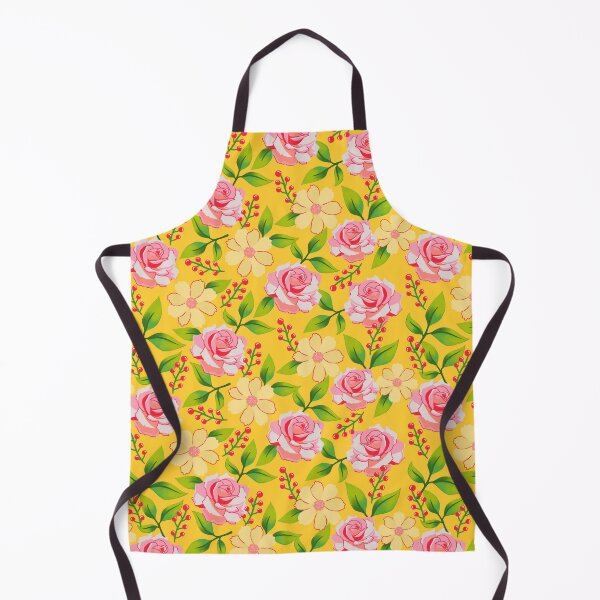 Item preview, Pretty Roses and Red Berries on Bright Yellow designed and sold by Cass Noel Studio.