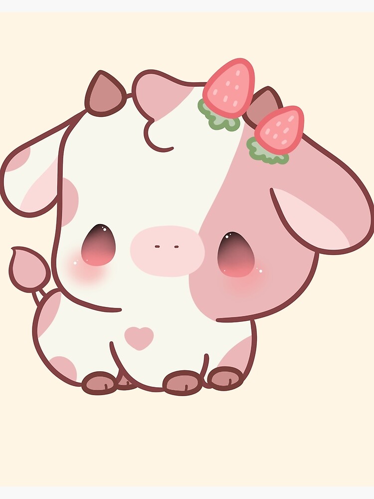 Strawberry Cow kawaii Art Board Print for Sale by MayBK