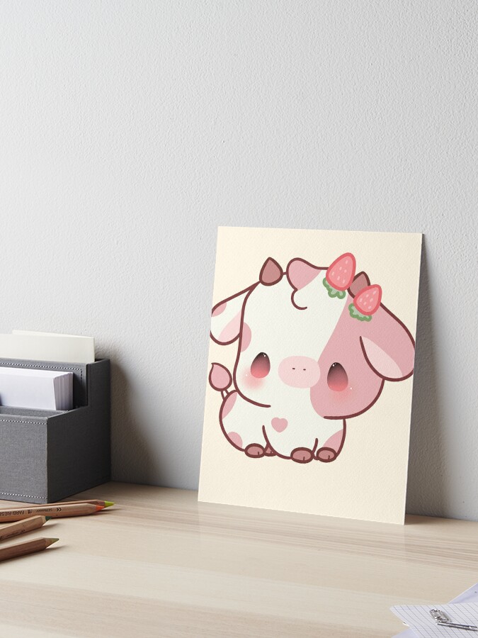 Strawberry Cow kawaii Art Board Print for Sale by MayBK