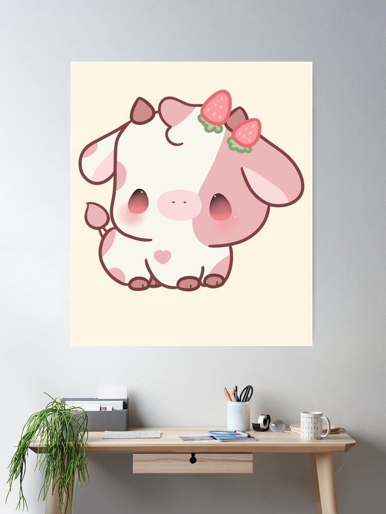 Strawberry Cow kawaii Poster for Sale by MayBK