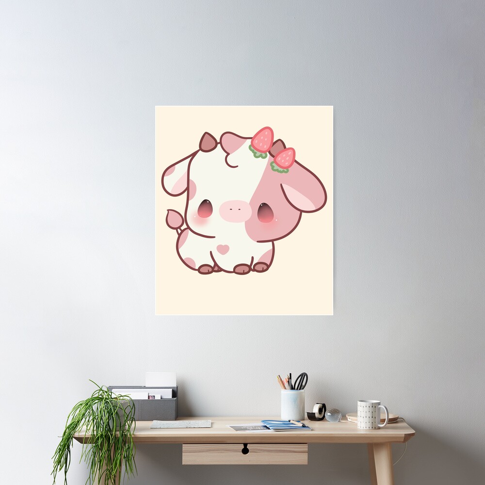 Strawberry Cow kawaii Art Board Print for Sale by MayBK