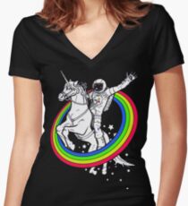 unicorn rider astronaut Women's Fitted V-Neck T-Shirt