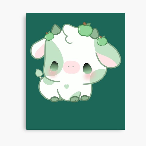 Cute cow, green cow, kawaii cow  Photographic Print for Sale by CastiloART