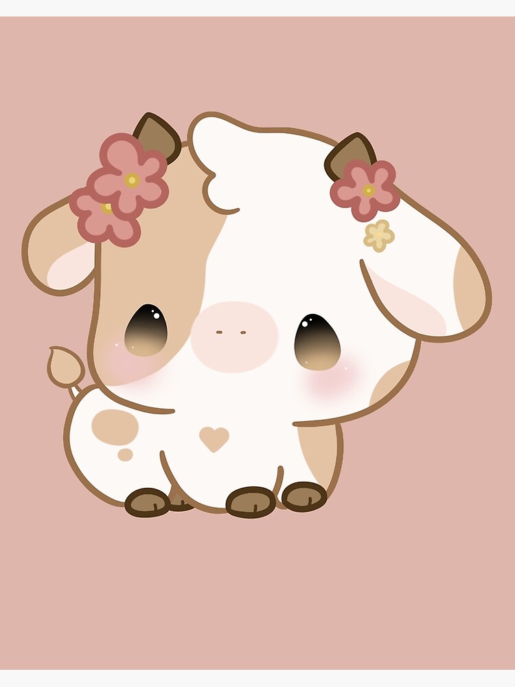 Art Print Strawberry Cow 8x8 Art Print Cute Kawaii Pink Cow