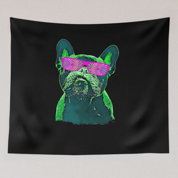 Item preview, French bulldog neon color and pink psychedelic glasses designed and sold by Collagedream.