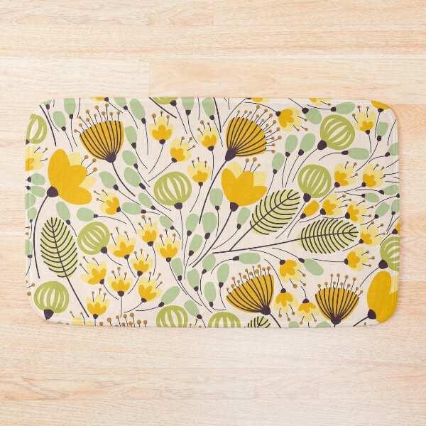 Item preview, Yellow Navy Floral Wallpaper Design designed and sold by Mushrankhan.