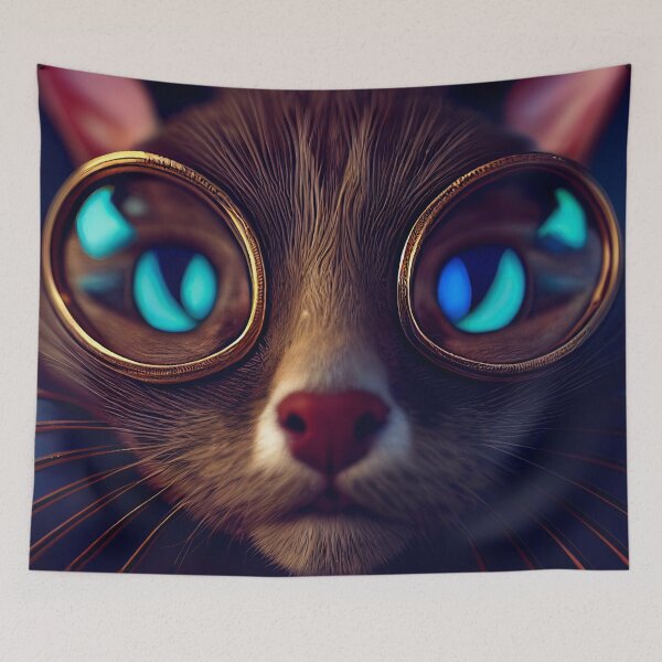 Item preview, A close up of a cat, with blue eyes a 3D render, steampunk, Cat Art. Magic Cat designed and sold by PromptArtist.