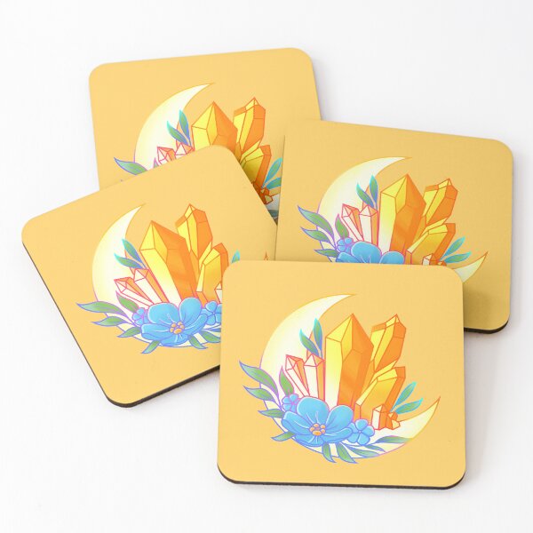 Item preview, yellow moon crystal with blue flowers designed and sold by prismatic paper co.
