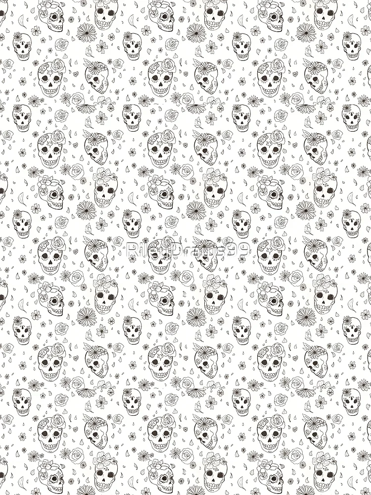 Thumbnail 3 of 3, Scarf, Sugar-Skull Pattern designed and sold by RileyDraws99.