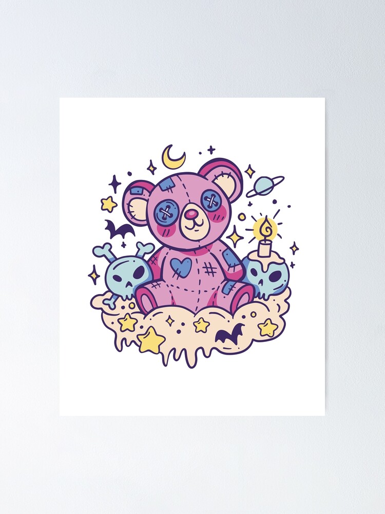 Retro 90s Grunge Stickers, Black Pastel Kawaii Bear Bunny