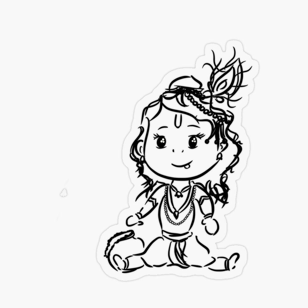 Hand draw sketch lord krishna in happy janmashtami festival card background  27001434 Vector Art at Vecteezy