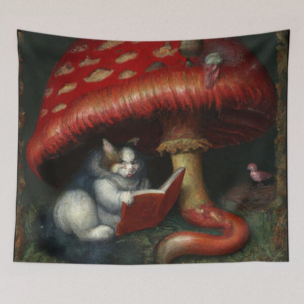 Item preview, Lewis the Cat, reading under a mushroom (Baroque) designed and sold by thecatandkettle.