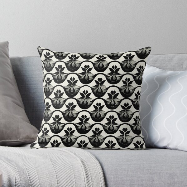 Art Nouveau Seamless Black and White Pattern Throw Pillow