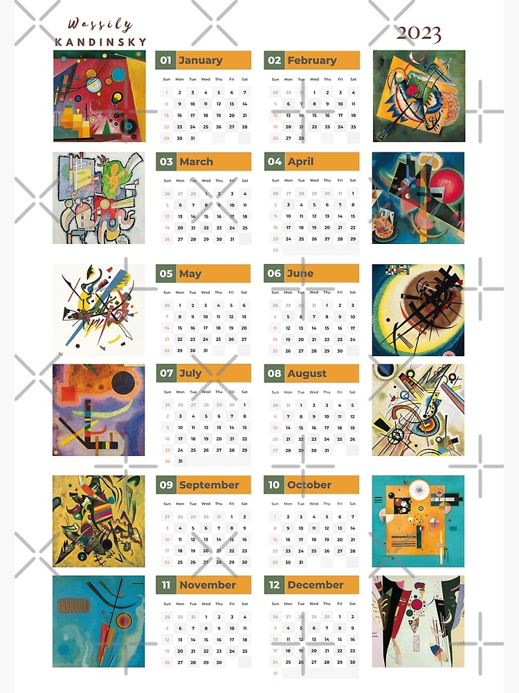 "Kandinsky calendar 2023 ,One Page Wall Calendar 2023 , Wassily