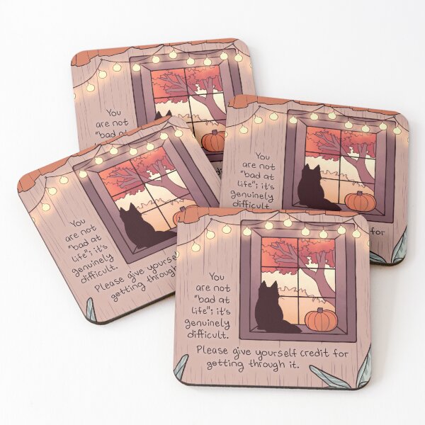 Item preview, "You Are Not Bad at Life" Fall Window Cat designed and sold by thelatestkate.