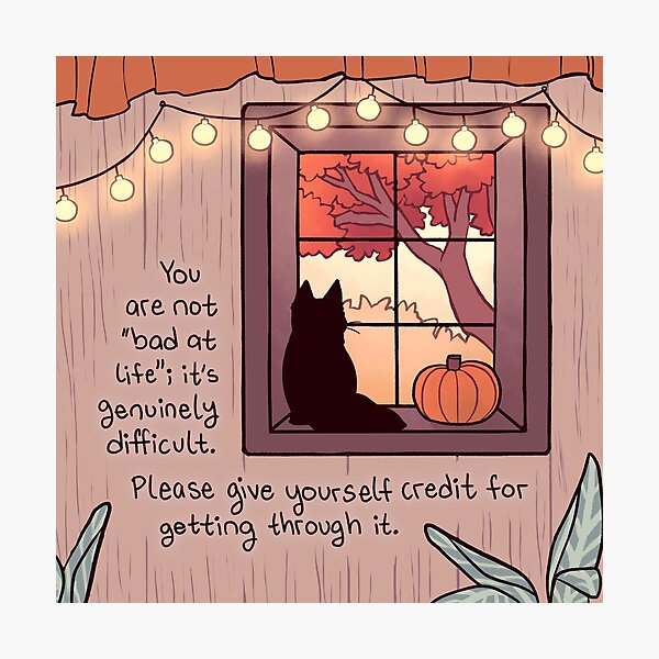 Item preview, "You Are Not Bad at Life" Fall Window Cat designed and sold by thelatestkate.