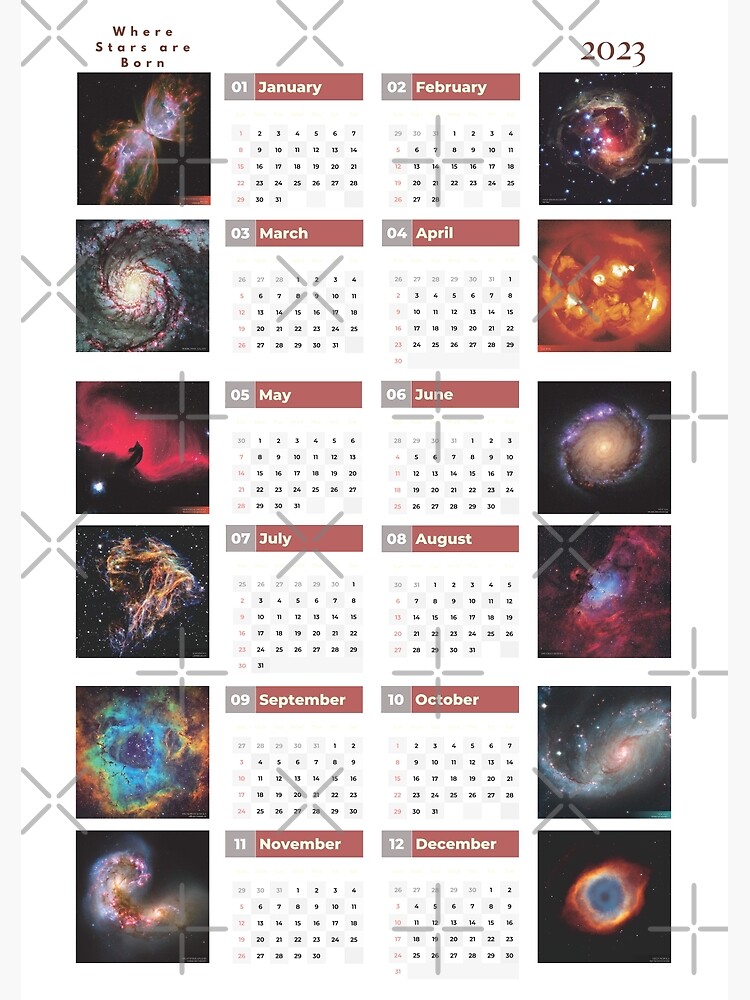 "Cosmos calendar 2023 ,One Page Wall Calendar 2023 , universe calendar
