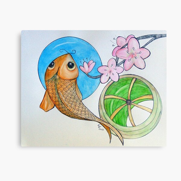 Karp and Cherry blooms Canvas Print