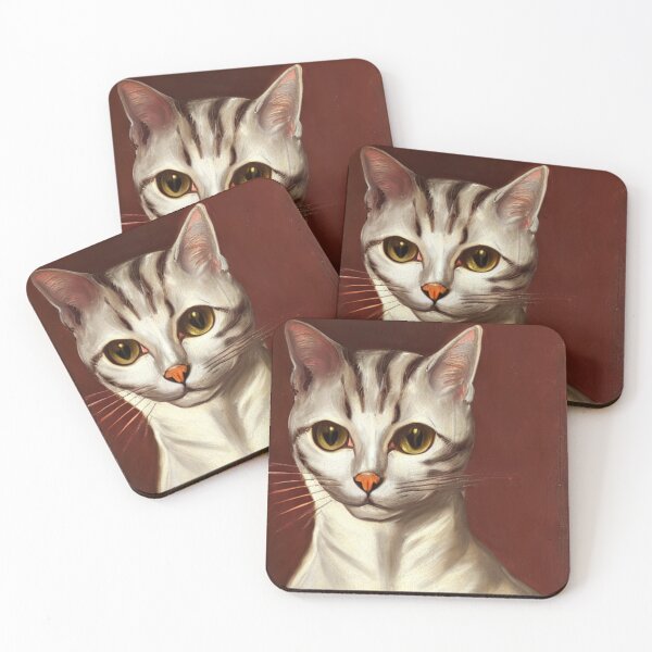 Item preview, White cat portrait paint designed and sold by FineArtLoverr.
