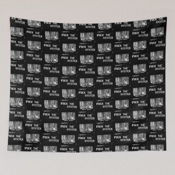 Item preview, FUCK THE SYSTEM! Cool and Funny Wrecked Punk Tshirt Barcode Jail designed and sold by DRK7DSGN.