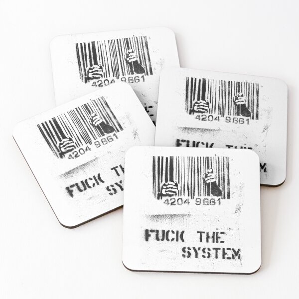 Item preview, FUCK THE SYSTEM! Cool and Funny Wrecked Punk Tshirt Barcode Jail BLACK designed and sold by DRK7DSGN.