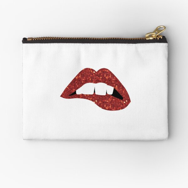 Glittery Red Lips Nibbling Bottom Lip with Gapped White Teeth Zipper Pouch