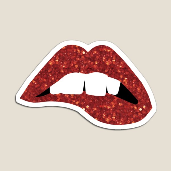 Glittery Red Lips Nibbling Bottom Lip with Gapped White Teeth Magnet