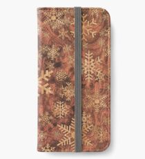 Snowflakes Pattern in Wood Veneer Style Print iPhone Wallet/Case/Skin