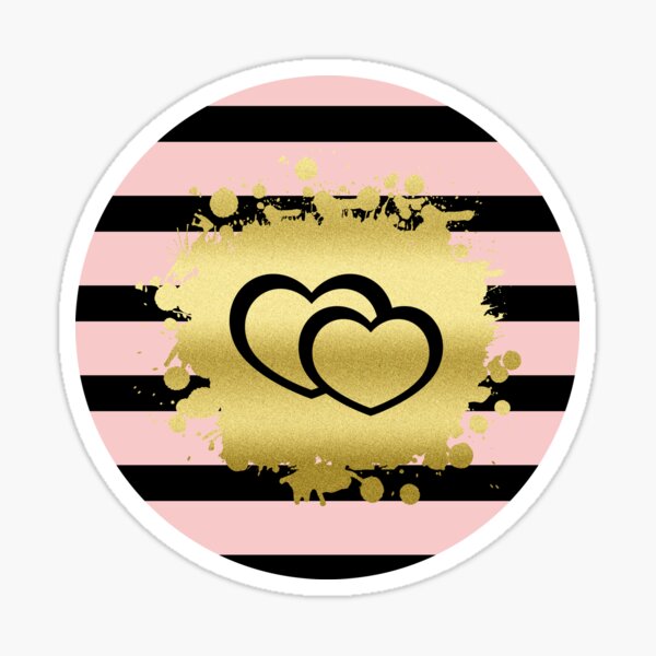 Trendy Blush Pink Black Stripes Gold Glitter Hearts Sticker
