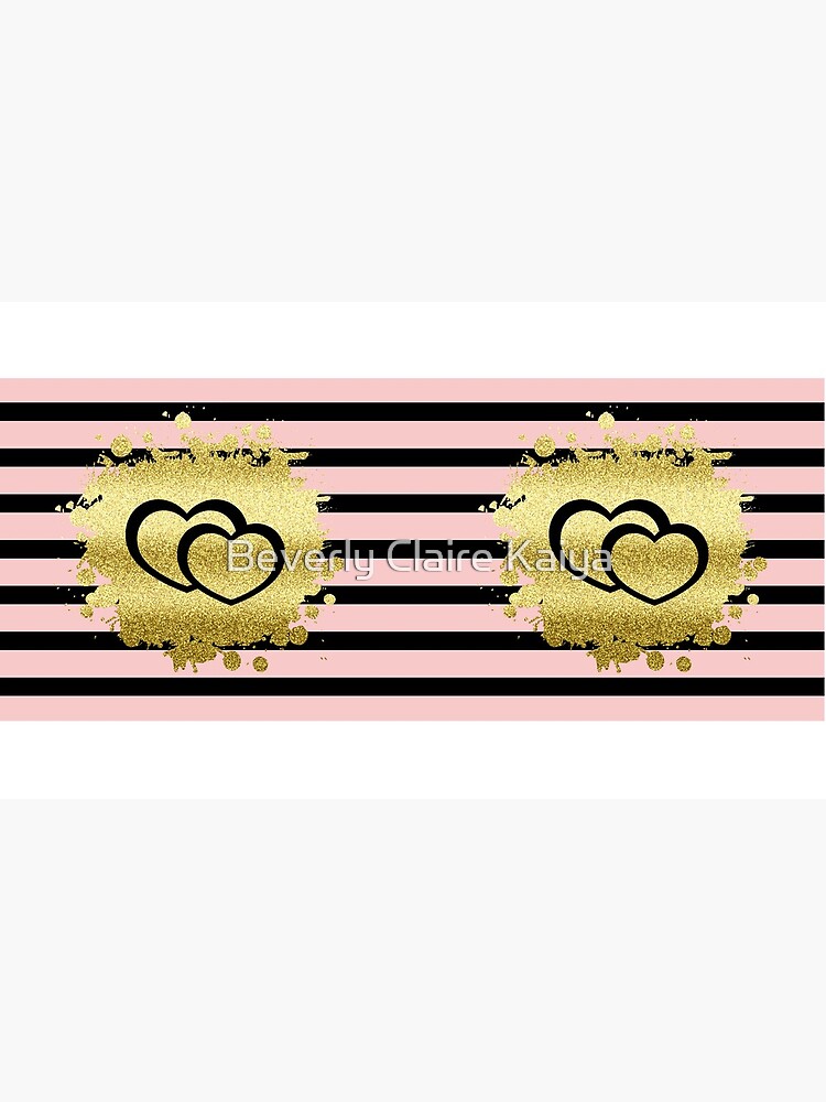 Trendy Blush Pink Black Stripes Gold Glitter Hearts by beverlyclaire